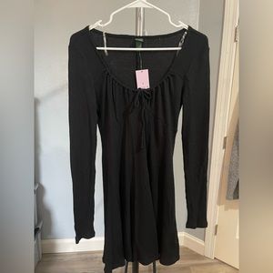 Black, front-tie, long sleeve dress - Wild Fable